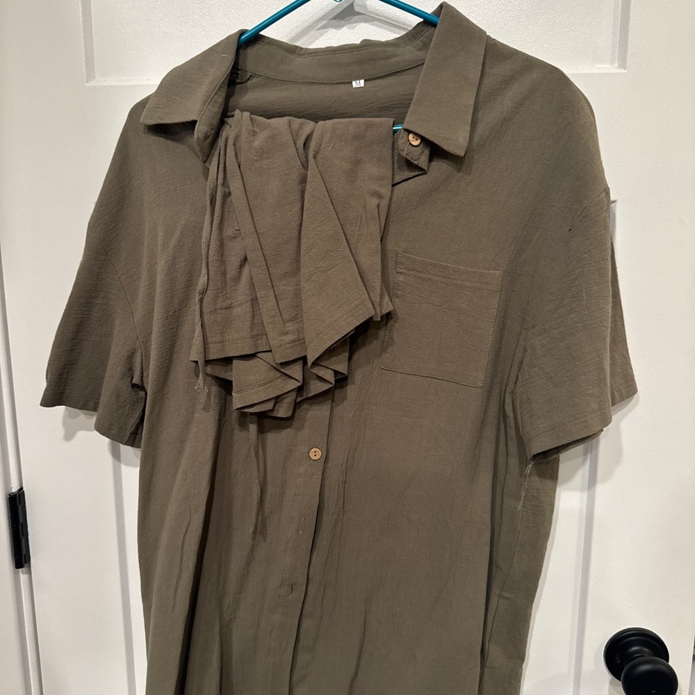 Women’s Olive Green Short Sleeve Shirt and shorts set